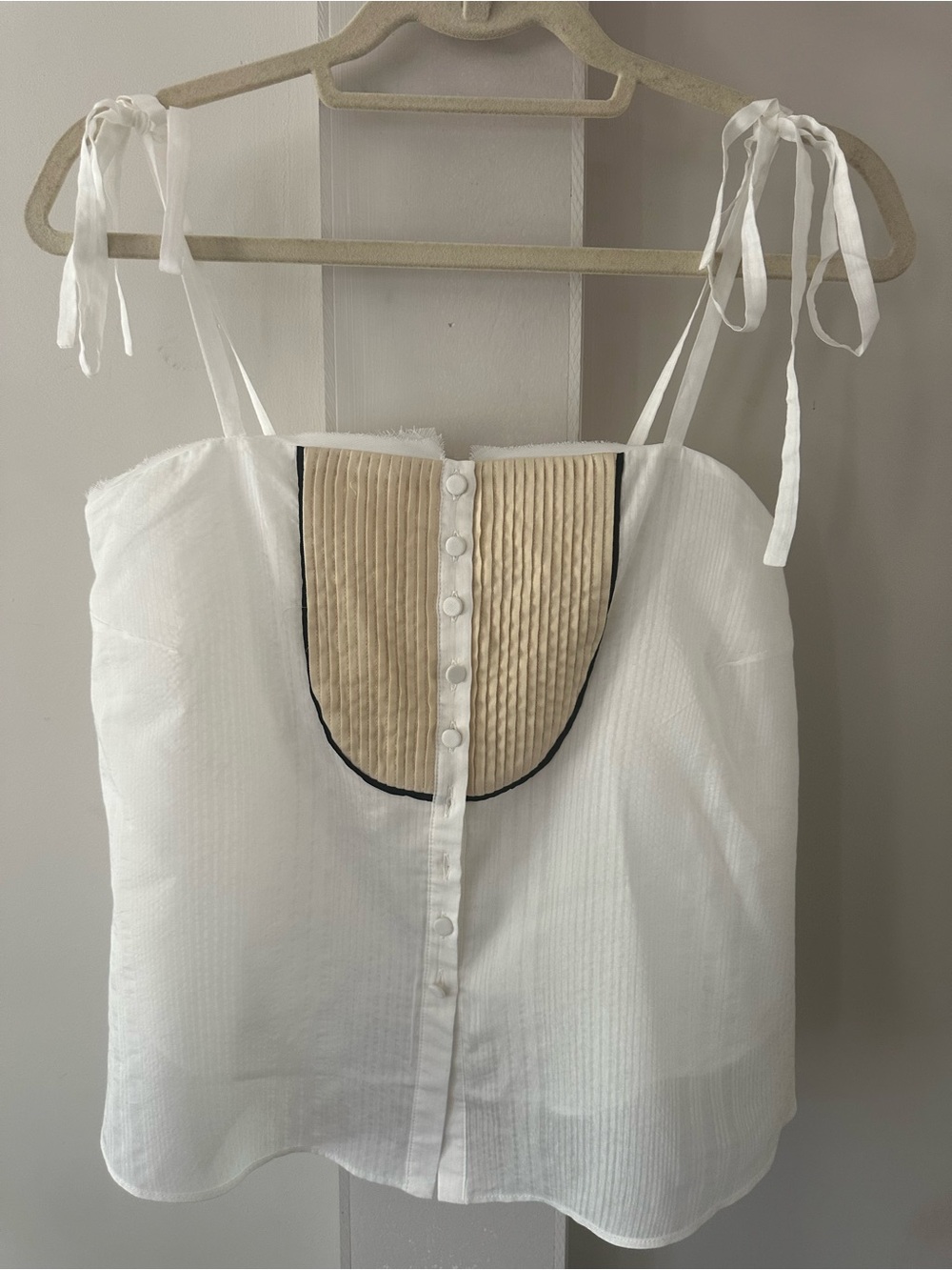 ZARA STUDIO COLLECTION WHITE SPAGHETTI STRAP A-LINE TUXEDO SUMMER BLOUSE SZ M - Picture 3 of 9